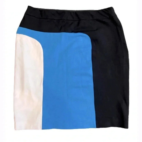 ANN TAYLOR SKIRT MINI MID BLUE BLACK WHITE COLORBLOCK STRETCH PLUS SIZE 14 - Picture 2 of 9